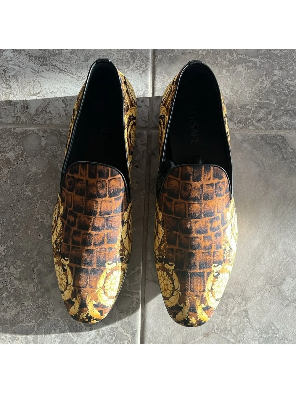Versace Baroque Print Smoking Slippers Slip-On Shoes, Size EU 43 New +DustBag